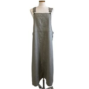 Vtg Eddie Bauer Linen Overall Jumper Dress Women's XL 90s Earthy Artsy Cottage